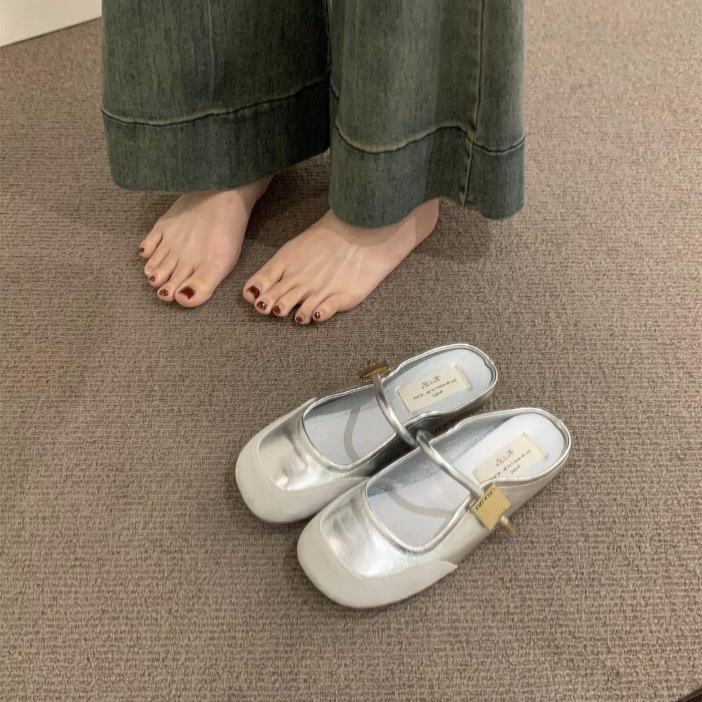 Flat-bottomed French small fragrant bag head half slippers women's shoes wear 2025 new summer Mary Jane half tray sandals