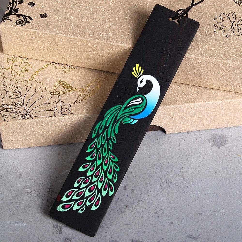 Durable Wooden Bookmark Color Painted Ebony Book Clip Retro Carving Chinese Style Pagination Mark Students