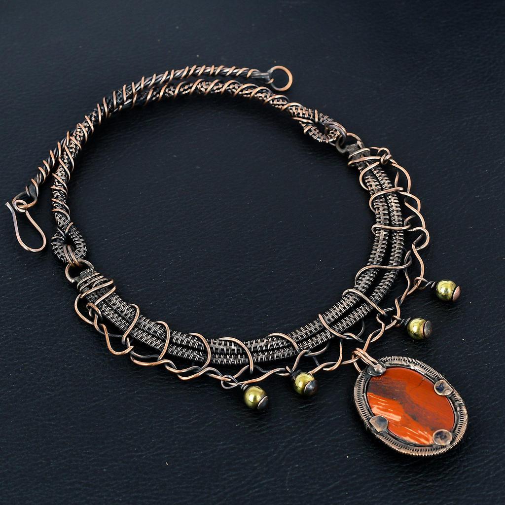 Roter Flussjaspis Halskette, 999 Kupferdraht umwickelte Halskette Edelsteinschmuck, Handgefertigte Halskette Erstaunlicher Schmuck, Geschenk für Sie