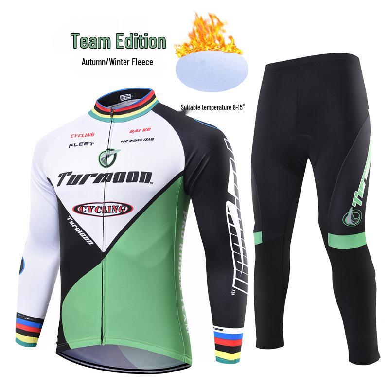 Unisex Fleece-Lined Cycling Set: Long Sleeve Top & Pants for Autumn/Winter