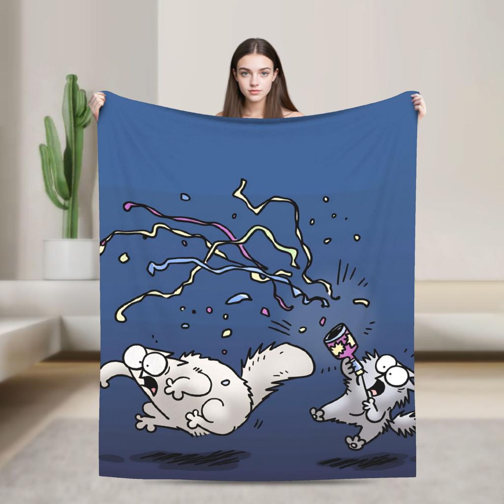 Cartoon Simons Cat Blanket Cute Warm Soft Novelty Plush Throw Blanket For Couch Chair Sofa Bed Airplane Travel Bedspread Bed