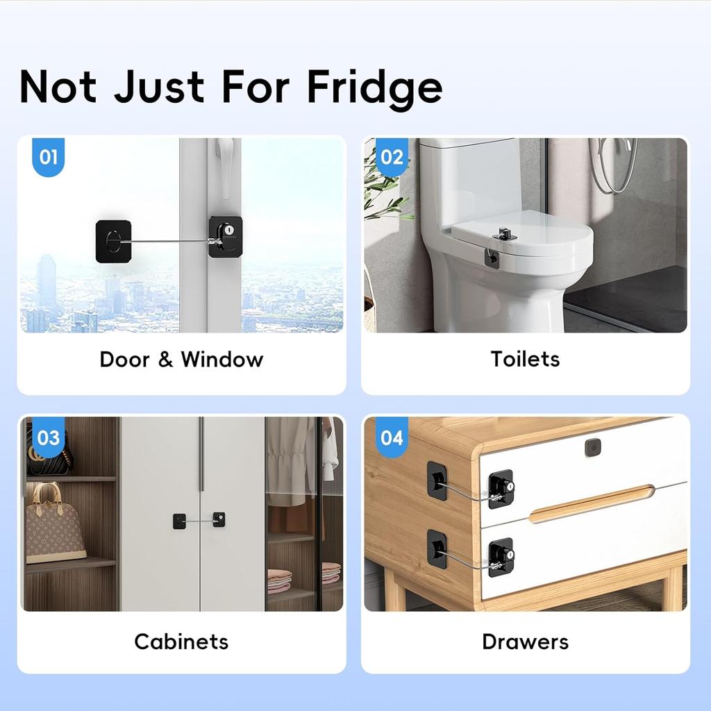 Lot de 2 verrous de porte de réfrigérateur, Verrou de réfrigérateur sécurisé pour enfants pour congélateur de cuisine, Armoires et tiroirs, Four à air, Friteuse à air, Placards, Aucun outil nécessaire ni perçage