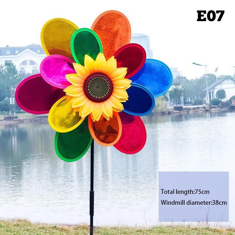 Colorful Sunflower Windmill Cartoon Six-Wheel Sequin Pinwheel Foldable Carry Windmill Camping Outdoor Toy Garden Yard Decoration
