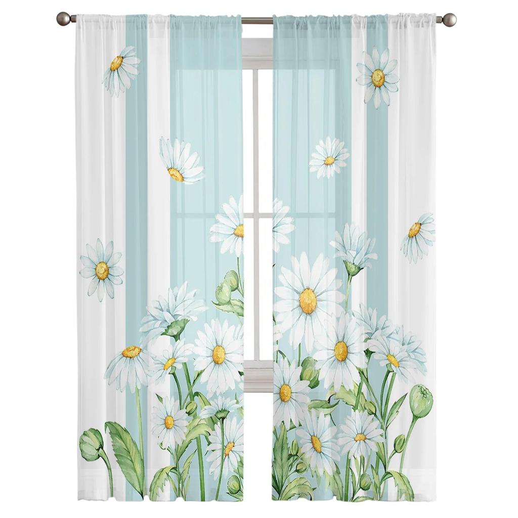 Summer Flowers Daisies Ακουαρέλα Παράθυρο Τούλι Κουρτίνες για Σαλόνι Κουζίνα Μοντέρνες Περιποιήσεις Παραθύρων Κουρτίνες Voile