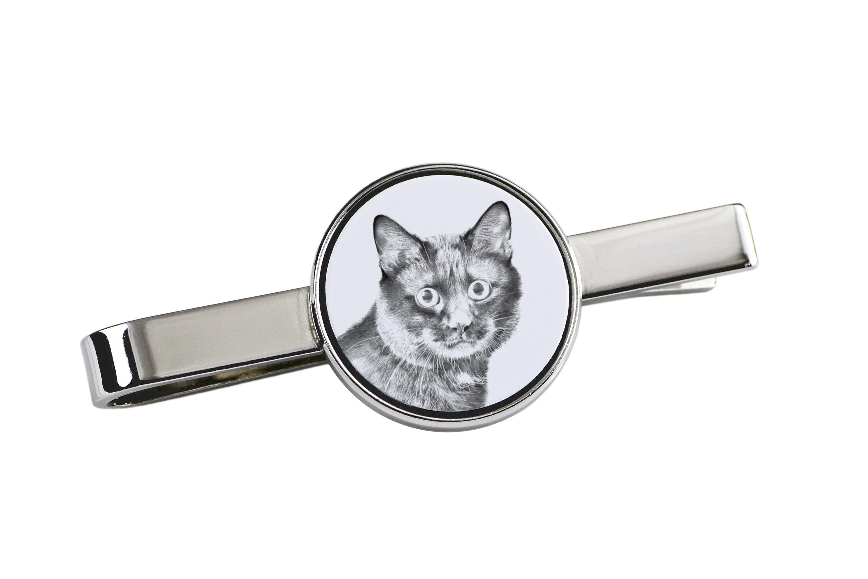 

Kurilian bobtail - cat tie clip, personalized tie clip, unique gift for men from Art-Dog brand срібний