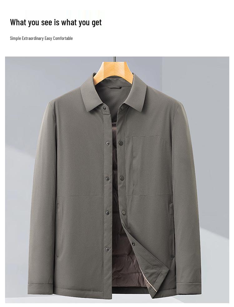 Men's Premium Lightweight Winter Goose Down Jacket with Turn-Down Collar - Mid-Age Business Casual Outerwear