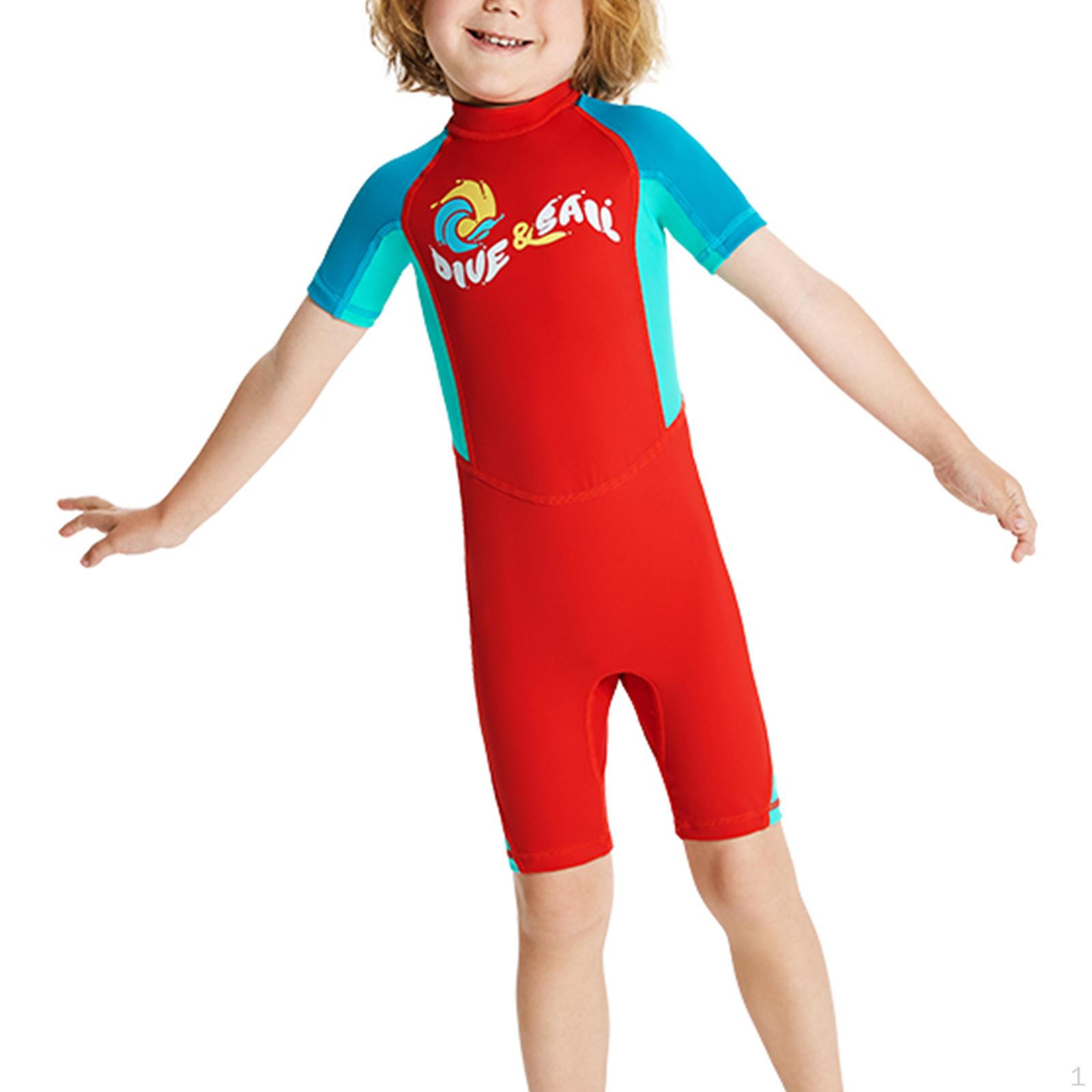 Kids Wetsuits , Boys Diving Suit, Back Zipper Summer Swimsuit Shorty Wetsuit Children Wet Suit for XXL Red