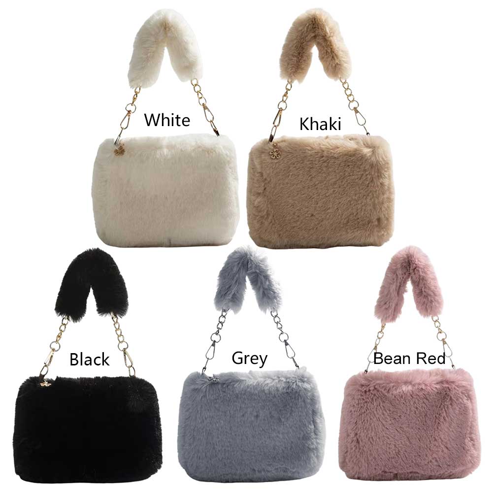 Women Faux Fur Tote Bag Casual Fuzzy Crossbody Bag Versatile Furry Satchel Bag Soft Cute Fall Winter Female Purse