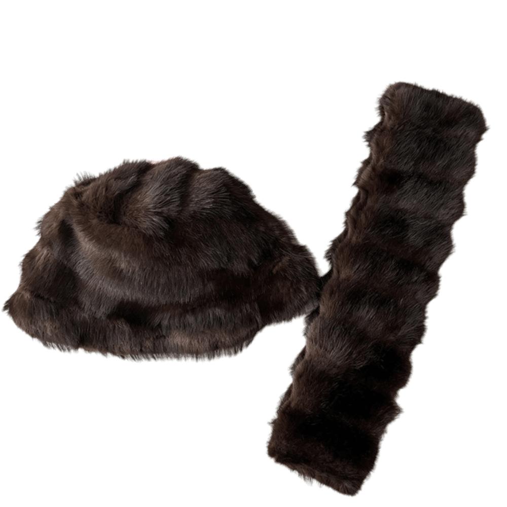 Faux Fur Winter Hat Scarf Set Thick Warm Fisherman Hat Scarf Fashion Plush Snood Scarf Women