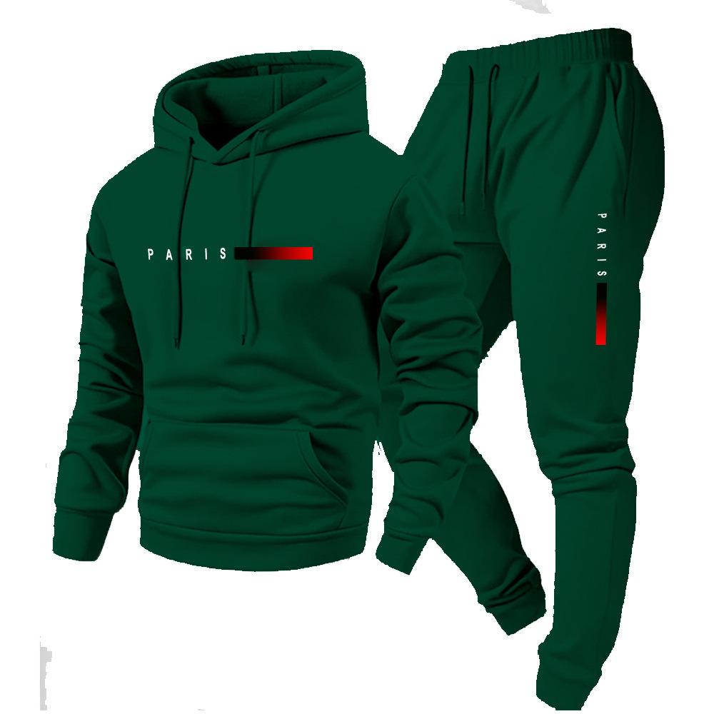 New Men's Pullover Hooded Sweater Printed Logo Letter Loose Sweater Jacket Long Sleeve Trousers Cover