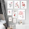 Cartoon Elk Snowman Picture Minimalist Sketch Canvas Poster Merry Christmas Decor Painting Happy New Year Kids Room Decor No Frame