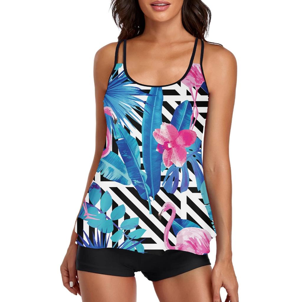 Damen Badeanzug Sexy Bedruckte Weste Shorts Badeanzug Zweiteiliges Set