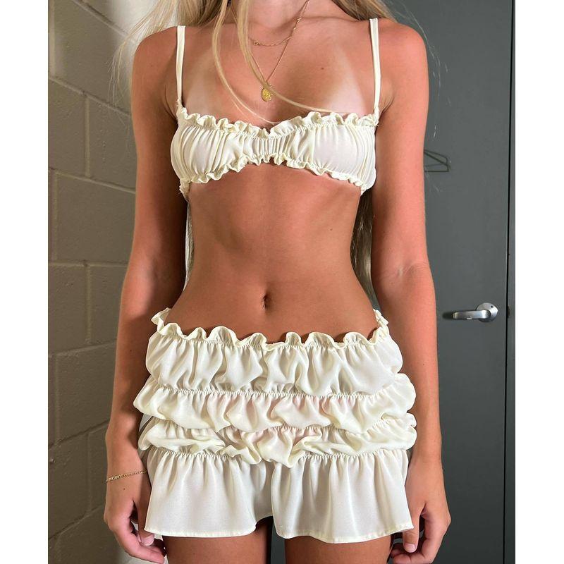 Gyaru Set Women 2025 New Pure Sexy Sling Vest Top + High Waist Frill Short Skirt Shorts