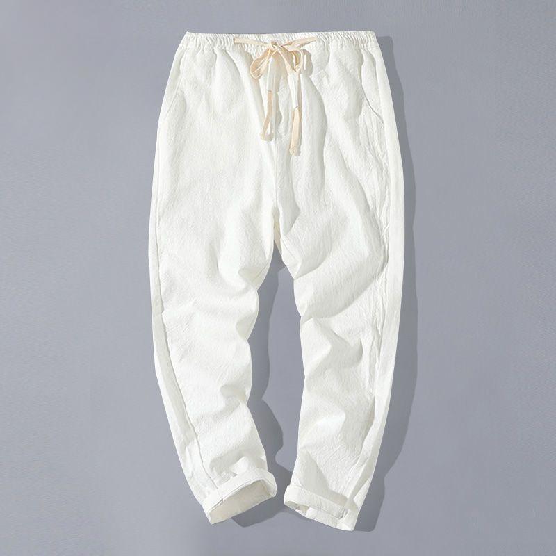 

Мужские летние укороченные брюки из хлопка и льна, мужские свободные прямые повседневные брюки, тонкий вариант S белый