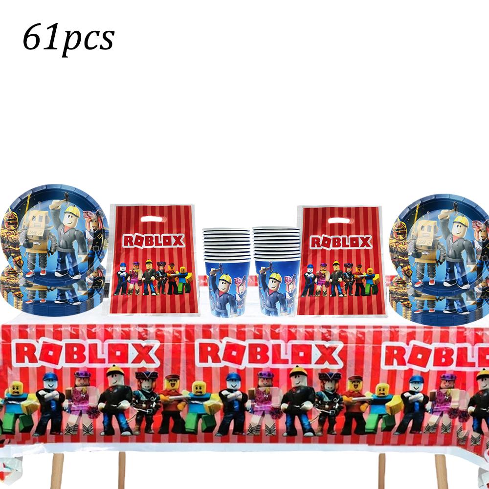 Roblox Birth Date Celebration Decorations Supplie Party Celebration Disposable banner pennant Tablecloth Cup Board paper Infant Shower collection