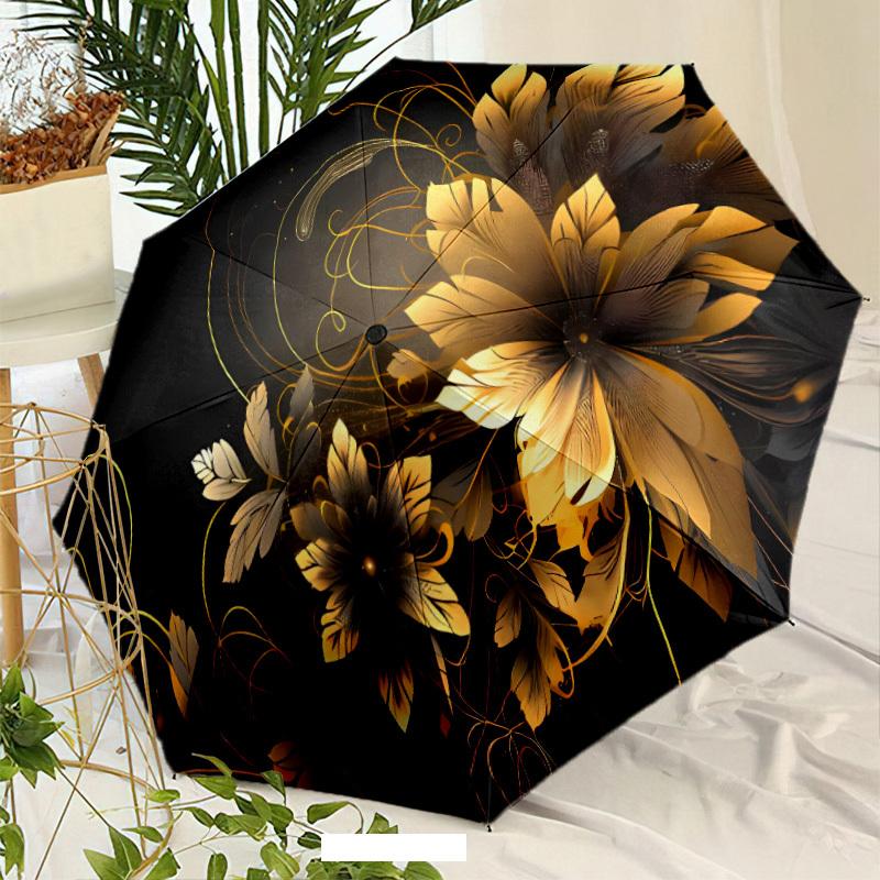 

Automatic Open/Close Umbrella with One-Button Operation - Elegant Golden Floral design, Windproof 8-Rib Shaft, Compact Folding Iron&8K