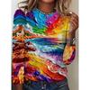 Autumn and Winter Ladies 3D Portrait Printing Crew Neck Long Sleeve T-Shirt