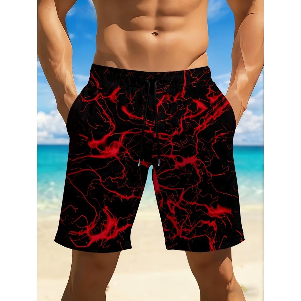 2026 Men's Summer Beach Shorts 3D Printed Lightning Pattern Casual Shorts Pants Swimming Trunks Hawaiian Vacation Mens Clothes