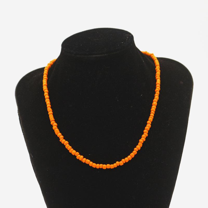 2022 European & American Rainbow Rice Bead Pendant Necklace: Summer Handmade Pure Color with Short Snake Bone Design