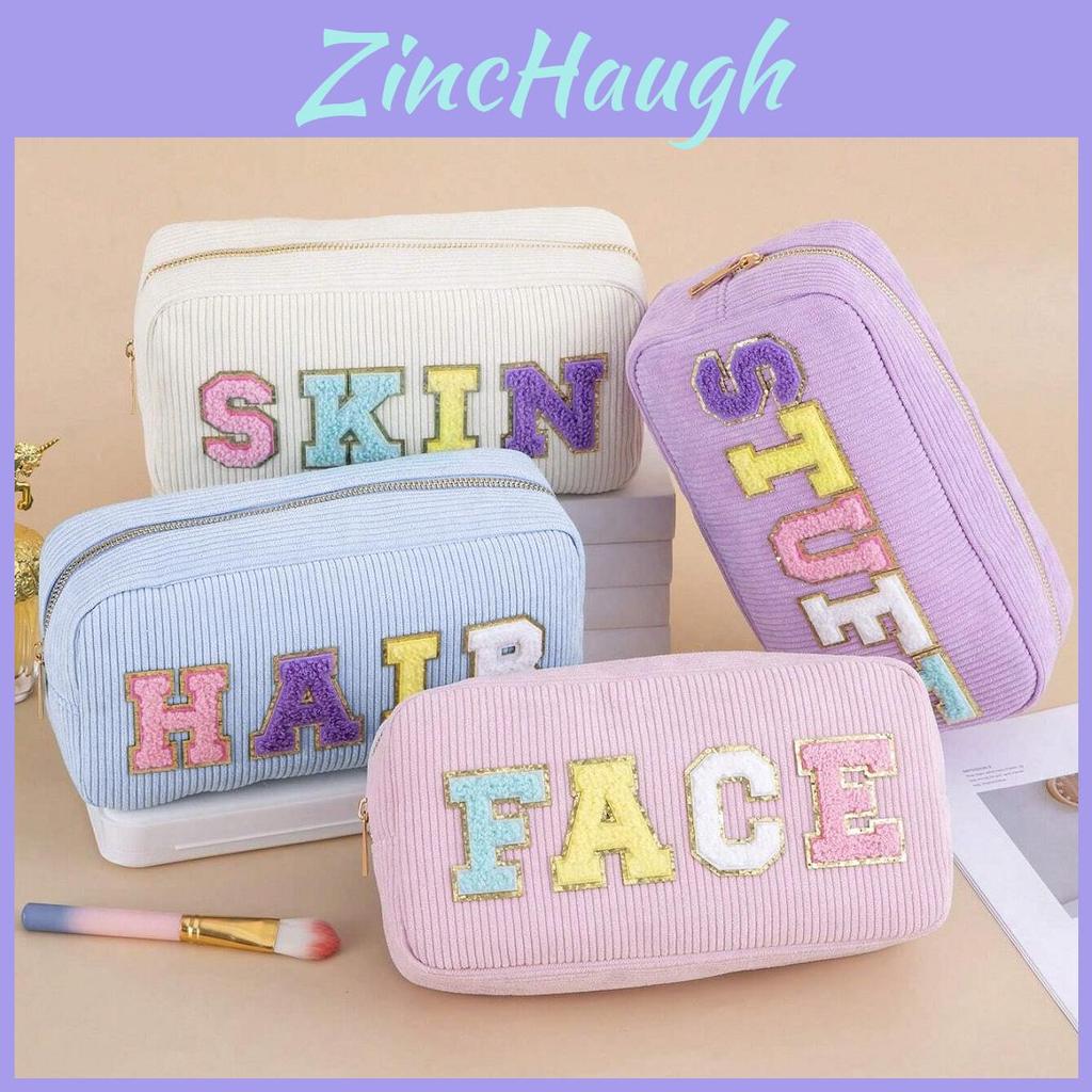 Cosy Velvet Makeup Bag With Embroidered Letters For Travel And Beauty Storage