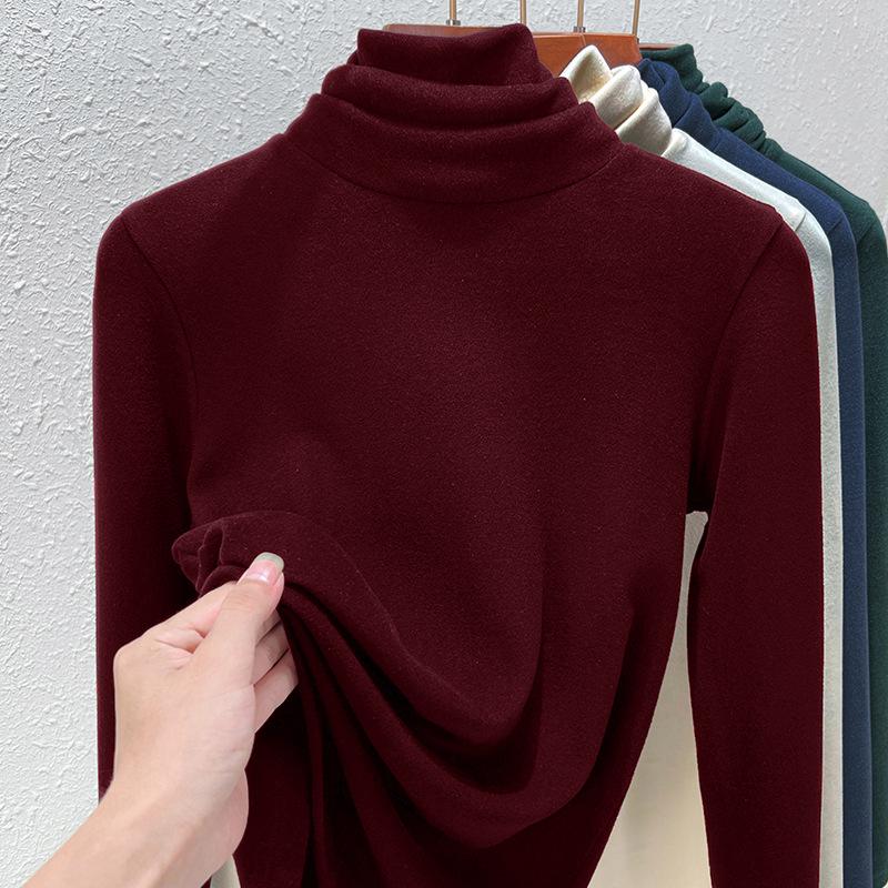 Pile collar bottoming shirt women's autumn and winter long-sleeved women's T-shirt double-sided German velvet velvet thermal top