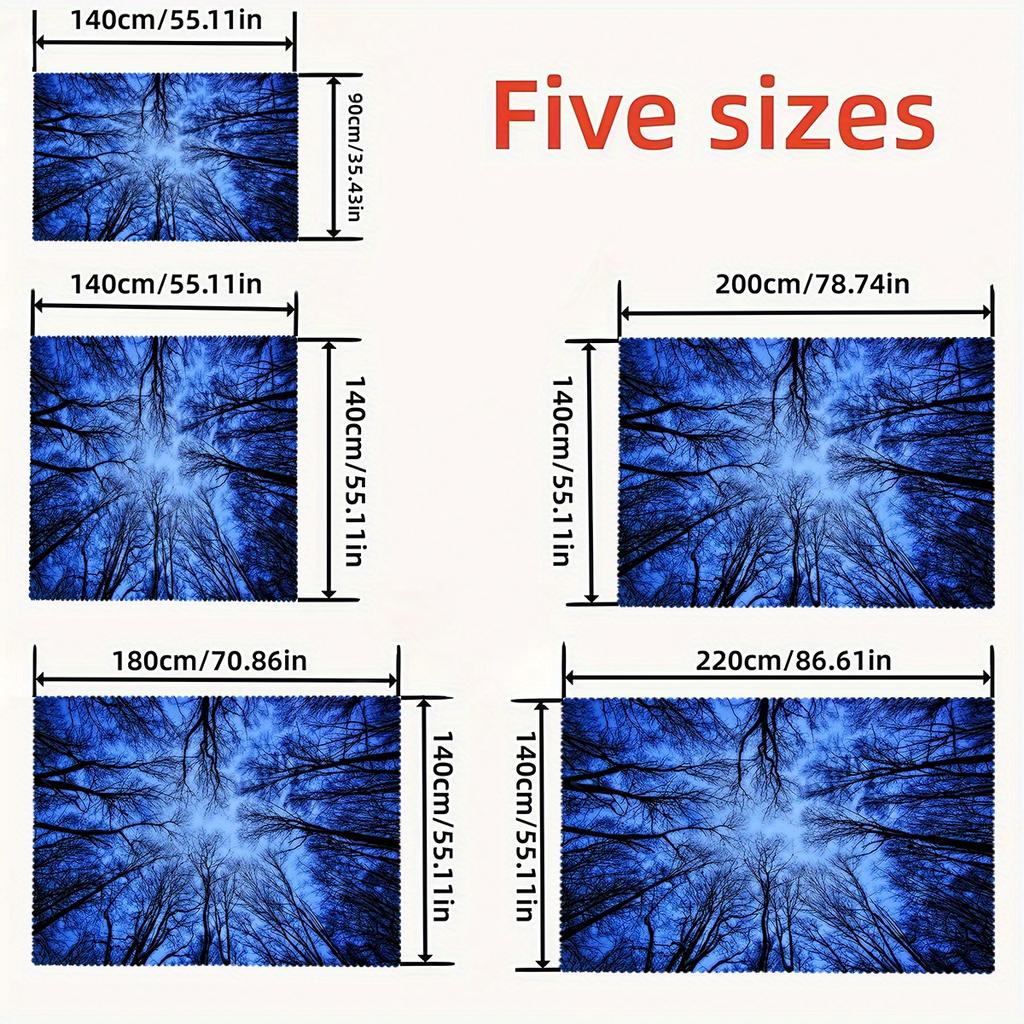 Blue Sky Black Bare Tree Branch Forest Print Tablecloth Scalloped Edge Waterproof Rectangular Table Cover Modern Dining Home