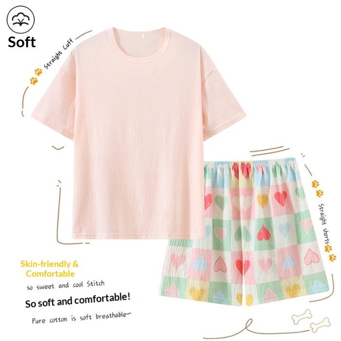 2026 Women's Summer Sleepwear Set Short Sleeve Two-Piece Pants Lightweight Comfortable Breathable Sweet Style Soft Home Clothes