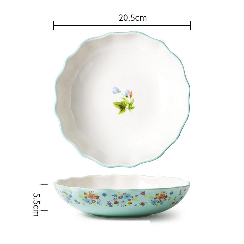 ამერიკული სალათის თეფში ხელით მოხატული მრგვალი კერამიკული ღრმა ლანგარი სახლის რუსტიკული ყვავილოვანი ჭურჭელი რამენი სიმინდი რვა დუიმიანი სუპის თეფში