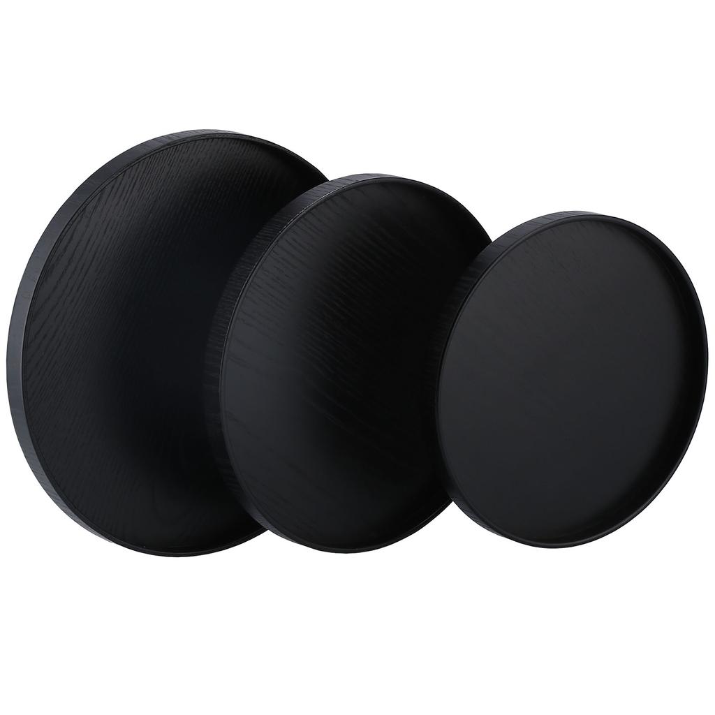 3-teiliges Set 30cm 27cm 24cm Durchmesser Runde Schwarze Holztablett Geschirr Dessert Obsttablett für Zuhause Hotel