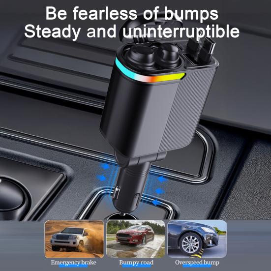 Car Charger with Free Adjustment Bluetooth-compatible 5.0 Headphones PD3.0 Fast Charging 4-Port USB Type-C Charger