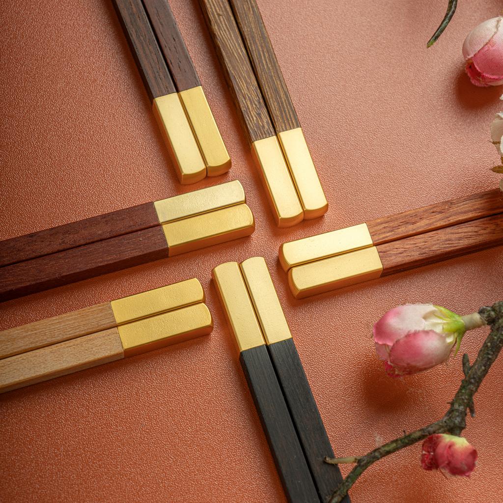Chinese Rosewood Chopsticks Copper Head High Temp Resistant New Style Home Kitchen Chopsticks for Couple Family