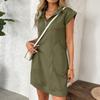 Women’s Casual Short Sleeve Stand Collar Zip Front Pocket Loose Fit Straight Dress with Pattern for Everyday Wear