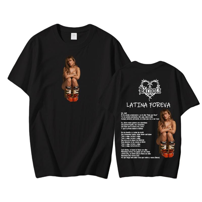 KAROL G LATINA FOREVA 2025 NEW Tops Hip Hop Graphic Print Tee Unisex O-Neck Soft Clothing 100% Cotton High Quality T-shirt