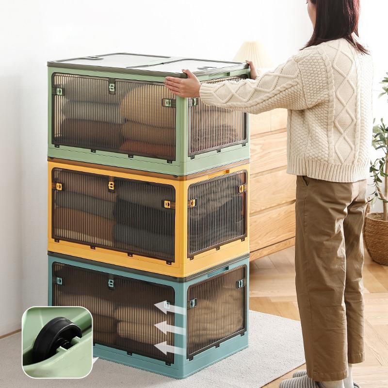 Large Capacity Storage Box Foldable Storage Cabinet with Wheels PP Transparent Sundries Storage Bin Book Toy Cloth Organizer Box
