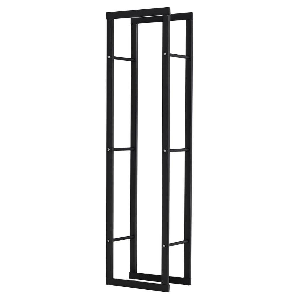 Metal Firewood Log Holder Tall Firewood Rack Indoor Outdoor Fireplace Wood Storage Shelf with Side Rails, Rust-Resistant, Black, 40W x 25D x 150H cm