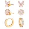 6PCS Stainless Steel Zircon Flower Pendant Hoop Earrings Set for Women Simple Butterfly Cartilage Earring Piercing Jewelry