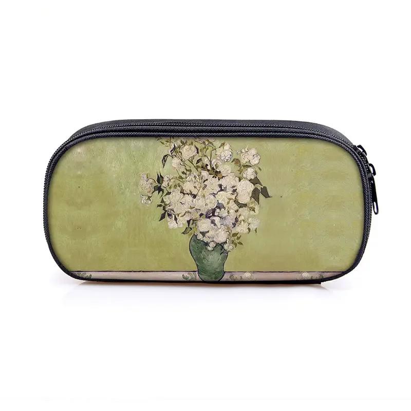 Famous Oil Painting Sunflower Skeleton Cosmetic Case Pencil Bag Van Gogh Stationary Bag Boys Girls Pencil Box School Supplies