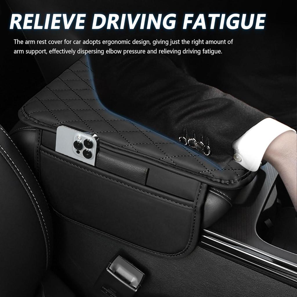 Upgraded Car Center Console Cover,Microfiber Leather Car Armrest Cover Cushion with 2 Storage Bags,Car Armrest Storage Box Interior Accessories for