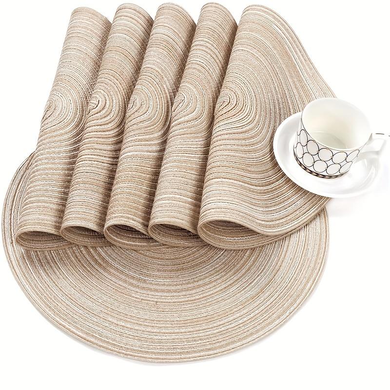 1/12pcs Round Braided Placemats 15inch Washable Table Mat with Heat Insulation Coaster for Dinner Gathering Party Kitchen-Table