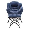 Lazy Chair with Ottoman, Accent Chair with Armrests and Side Pocket, Reading Chair with Footrest for Small Room, Corner Chair-Navy Blue
