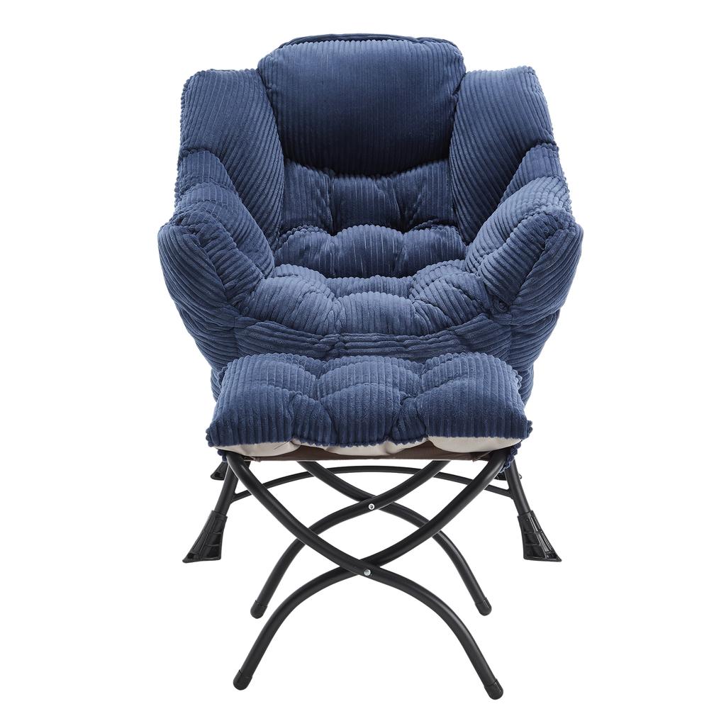 Lazy Chair with Ottoman, Accent Chair with Armrests and Side Pocket, Reading Chair with Footrest for Small Room, Corner Chair-Navy Blue