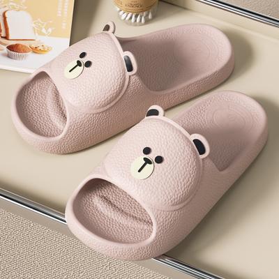 Cute Bear Women Home Slippers Flat Soft Beach Slides Comfortable Non-slip Slippers Cartoon Lightweight Men Bathroom Slippers