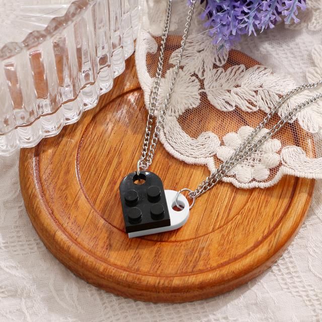 Punk 2 stücke Herz Ziegel Paare Liebe Halskette Für Liebhaber Frauen Männer Lego Elemente Freunde Halsketten Valentinstag Geschenk Schmuck