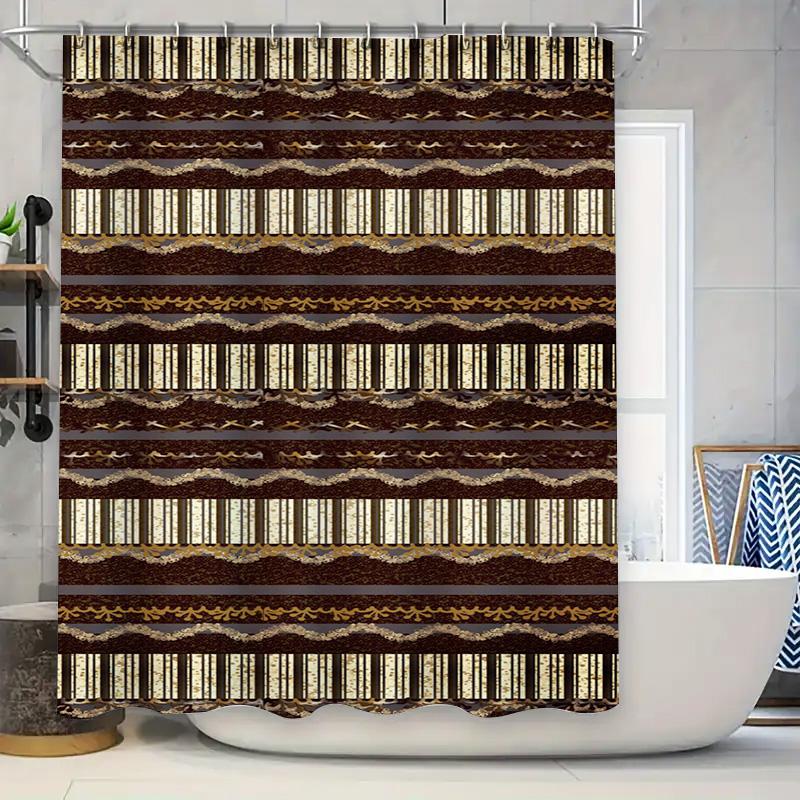 

Elegant Brown Gold Shower Curtain Set For Bathroom Decor Modern Striped Waterproof Fabric With Golden Bow Tie Pattern Perfect Gi W60H190(CM)-1 Pcs