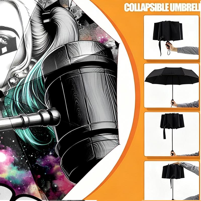 Custom Name Personalized Superhero Print Umbrella, Auto Open Close, 8‑Rib Sturdy Frame, Commute Camping Hiking Use, Birthday Gift