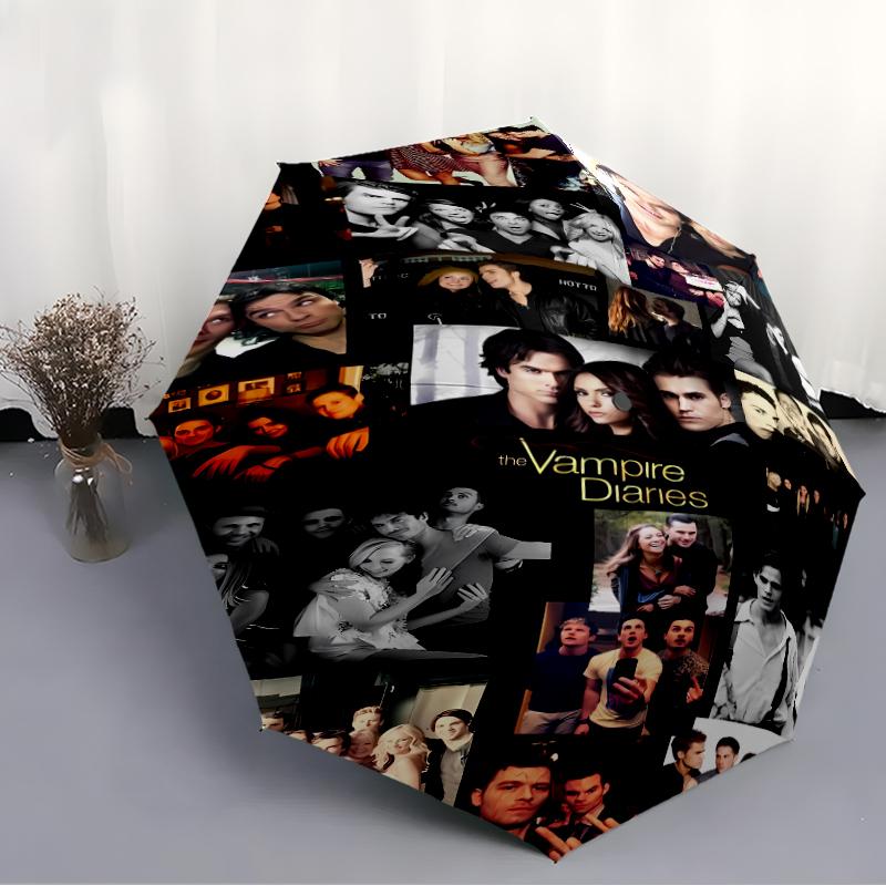 Printed The Vampire Diaries Folding Umbrella,Outdoor,Leisure,And Travel Umbrella,Durable Umbrella Fabric,Birthday And Holiday Gift