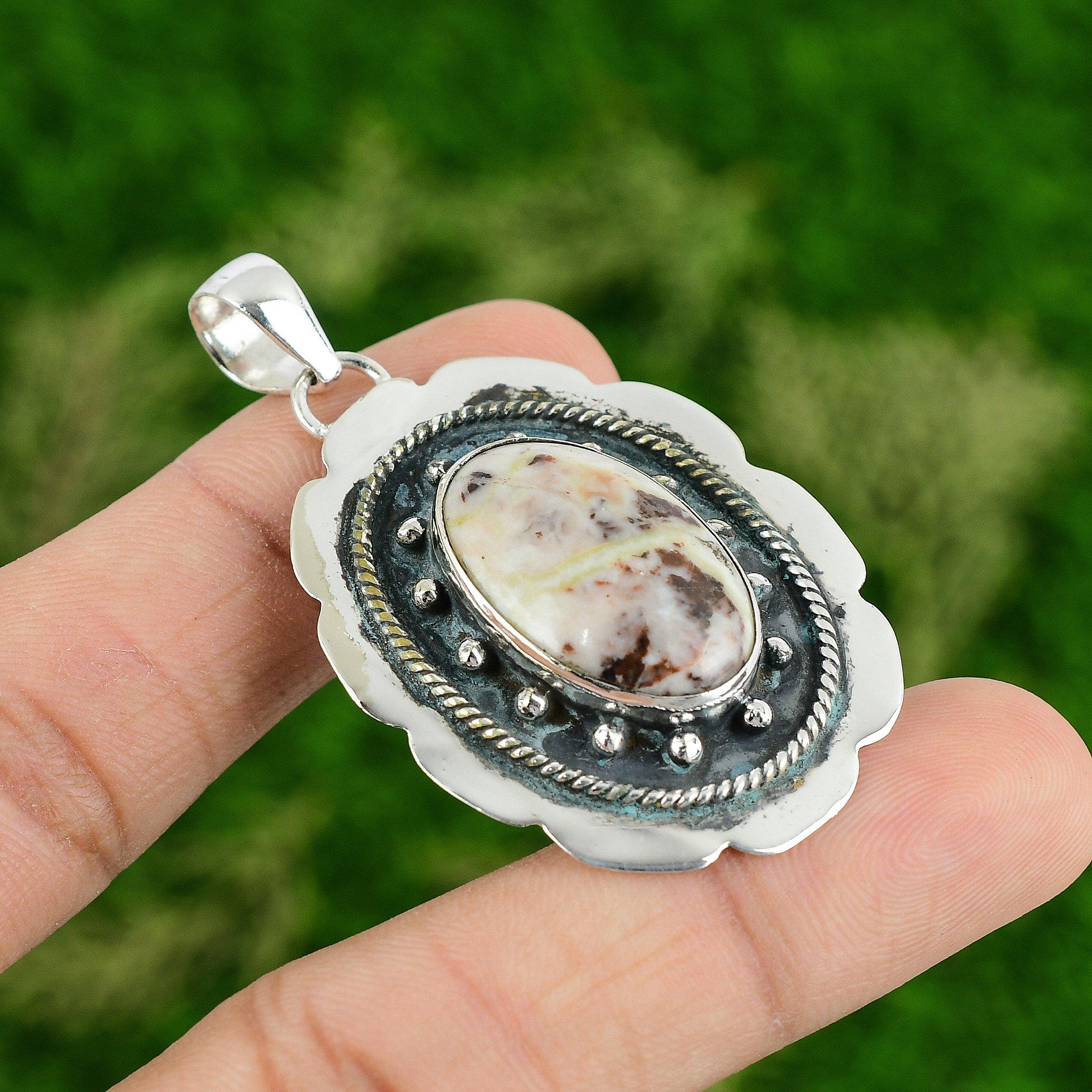 

Daughters Day Deal Coconut Jasper Stone Birthday Bezel Mother Pendant 925 Silver