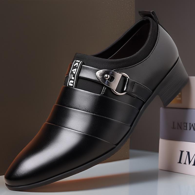 

2024 Мужские кожаные деловые туфли в корейском стиле, большого размера, с острым носком, повседневная элегантность 43 чёрный
