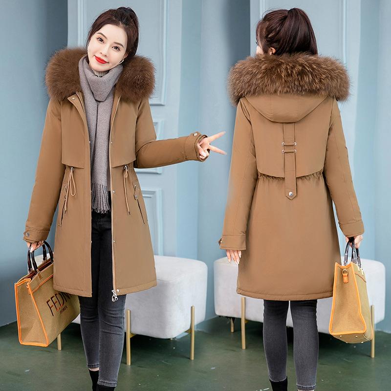 Pie overcome women's medium and long fashion big fur collar new slim waist cotton-padded clothes women