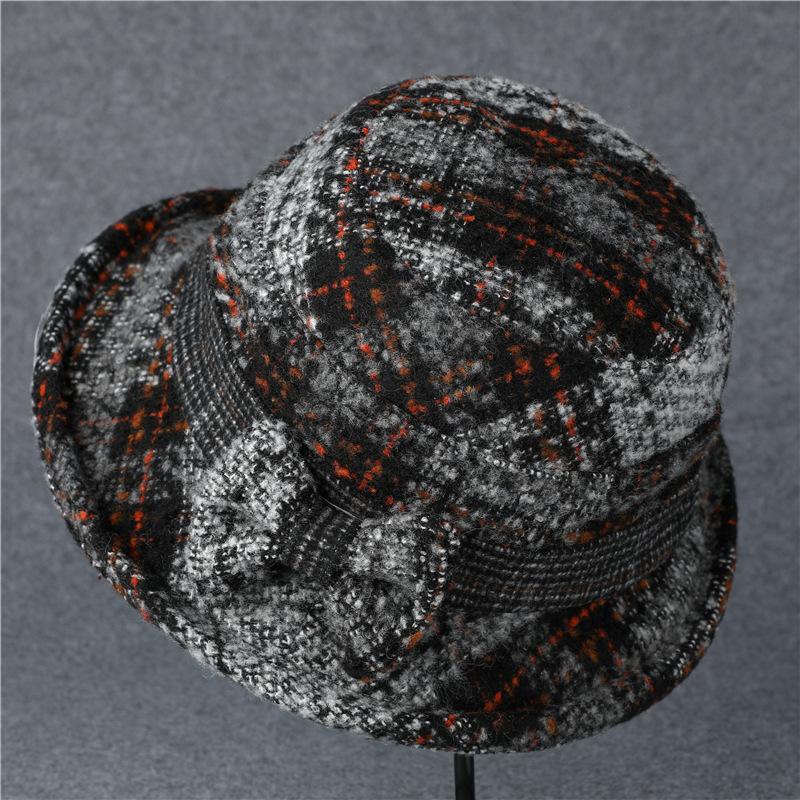 

Шляпа женская осенне-зимняя шерстяная шляпа-цилиндр утолщенная тканевая шляпа-ведро весенне-осенняя повседневная панама M（56-58cm）